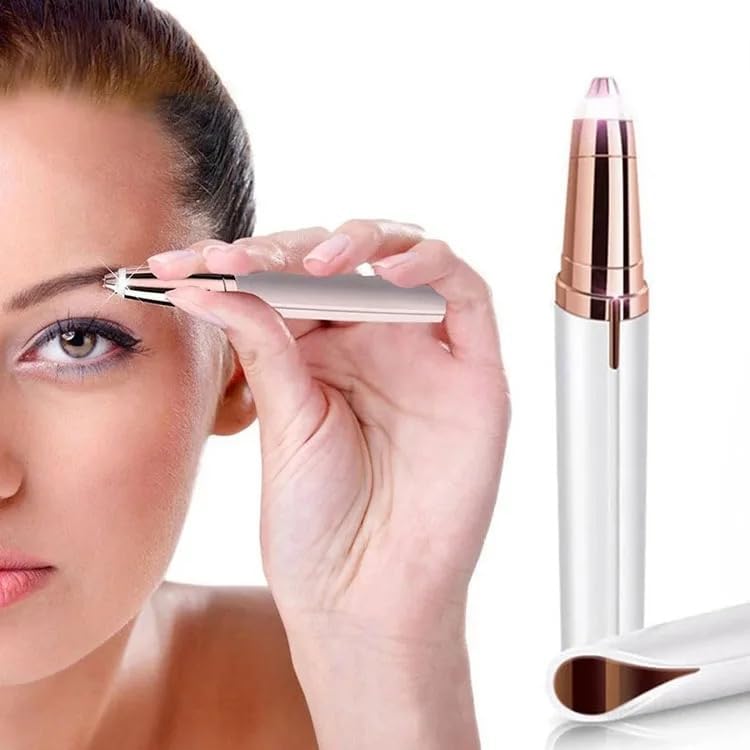 VIO® 2 in 1 Facial Women Hair Remover Eyebrow Trimmer Rechargeable Painless Precision Lipstick Style Razor Trimmer for Facial Body Hair Shaver for Lips Nose Chin Face with LED Light Design 2