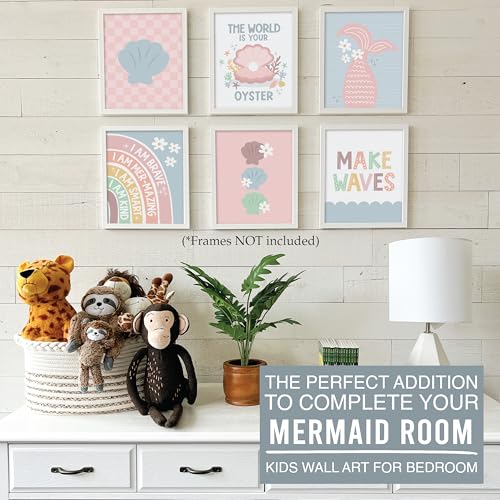 Image of Hadley Designs 6 Mermaid Room Decor for Girls - Mermaid Wall Art for Bedroom and Bathroom, Unframed Under the Sea Prints for Girls Bedroom, Kids Room Decor Posters, Made in USA
