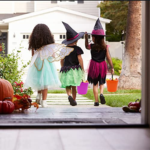 Zcaukya 3 Pack Halloween Buckets, Halloween Plastic Candy Pails, Portable Plastic Candy Trick or Treat Basket for Halloween Party Supplies, Orange Purple Green
