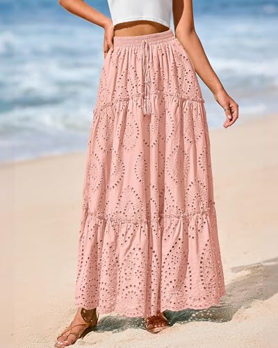 Image of BTFBM Eyelet Long Skirts for Women Beach Vacation