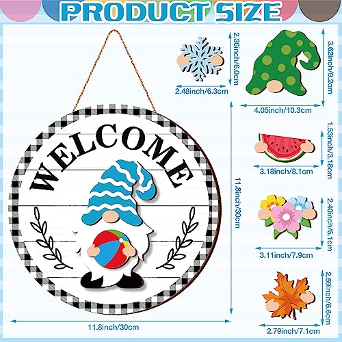 Qunclay 33 Pcs Vivid Interchangeable Wooden Gnome Door Hanger Holiday Seasonal Gnome Decorations with Magnet Pieces and Detachable Hats Changeable Welcome Sign for Home (White) by Qunclay - Image 2