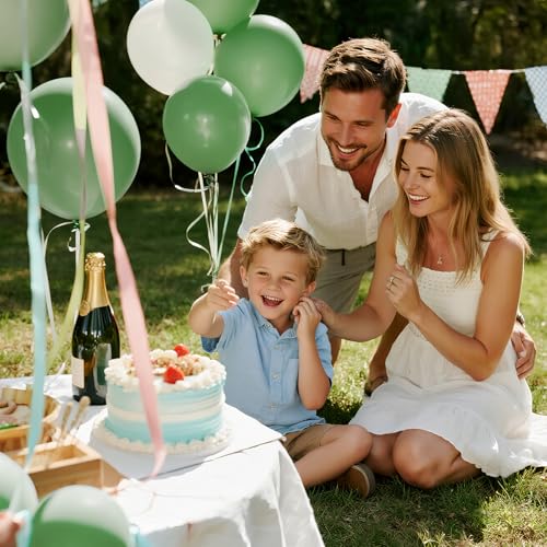 Image of Sage green Balloons 100 Pack 12 inch Round Helium Olive Green Balloons for Birthday Jungle Theme Safari Baby Shower Retro Neutral Wedding Party Decorations
