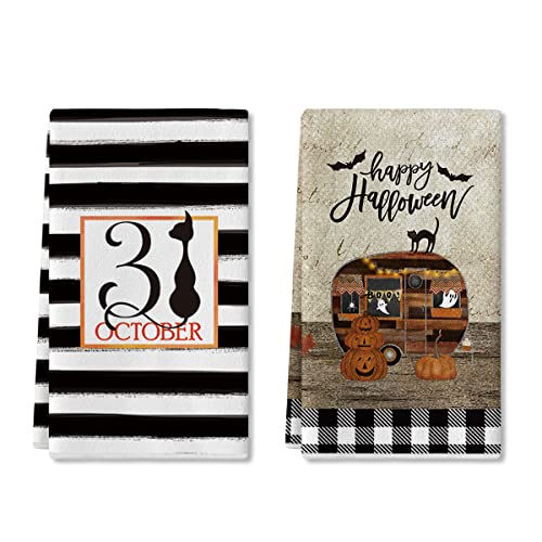 Artoid Mode Stripes 31 October Happy Halloween Ghost Pumpkins Trailer Kitchen Towels Dish Towels, 18 X 26 Inch Hand Towel Bathroom Gift Set Of 2 #TOP19