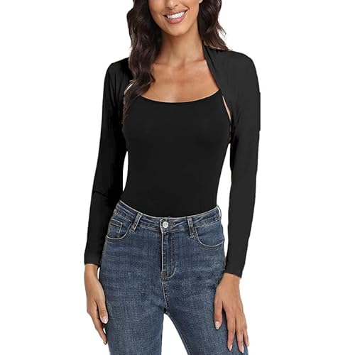 BODYWEAR LTD Ny långärmad topp för kvinnor beskuren BODYWEAR LTD ny långärmad topp för kvinnor beskuren vanlig Bolero cardigan damer axelväska storlekar kofta damer axelväska storlekar 8-14, Svart,
