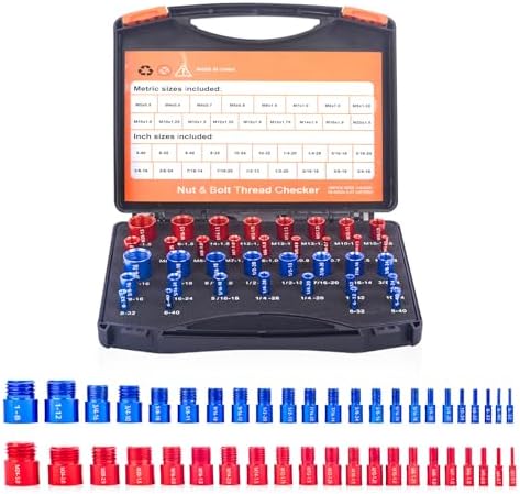 Nut & Bolt Thread Checker - Inch & Metric Nut & Bolt Identifier Gauge Set, 36 Male/Female Sizing Gauges