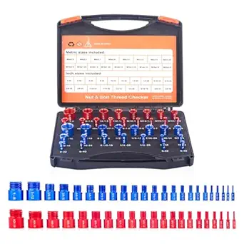 Nut & Bolt Thread Checker - Inch & Metric Nut & Bolt Identifier Gauge Set, 36 Male/Female Sizing Gauges