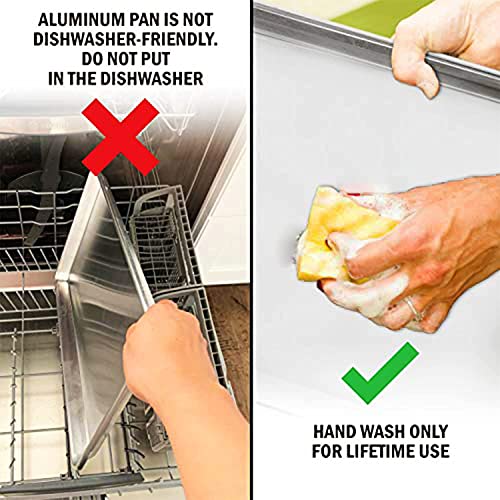 Image of KITCHENATICS Quarter Sheet Baking Pan Aluminum Nonstick Oven Safe Set 2 | Two quarter sheet pans sized for small convection ovens, small batches and everyday oven baking