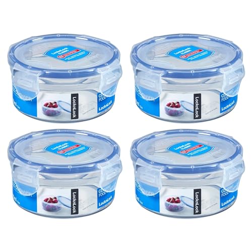 LocknLock HPL932 Storage Containers Round Food Storage Containers 300 ml Diameter 114 x 55 mm Height Food Container Sugar Storage Salad Dressing and Sauces Lock and Lock Box Meal-Prep Pack of 4