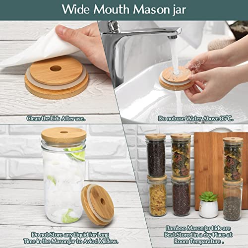 Dearwell Mason Jar Cups With Lids And Straw,Bubble Tea Cups,24 Oz Eco Reusable Wide Mouth Bamboo Lids Drinking Glasses,Glass Tumbler For Juice Coffee Milkshake Jam, Juices, Honey, Cocktail(Set Of 6) #TOP4