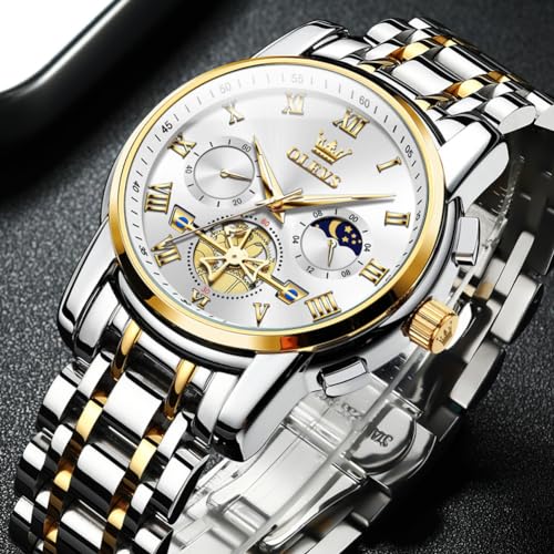 Image of OLEVS Mens Watches Business Large Numer Easy to Read Quartz Watch Stainless Steel Waterproof Luminous Date Casual Male Watch