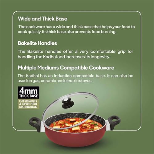 Image of Signoraware Perfecto 4 Coating Non Stick Kadhai 24cm | Gas & Induction Compatible | Low-Oil Cooking | Ergonomically Designed | Ideal for Frying, Sauteing or Preparing Rich Curries (2.5 LTR | Steel)