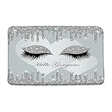 Eyelash Bath Mat Hello Gorgeous Silver Star Glitter Silver Glamorous Eyes Fashion Abstract Art Love Heart Background Bathroom Microfiber Decor Mat Soft Memory Foam Doormat Kitchen Toilet Floor Rug