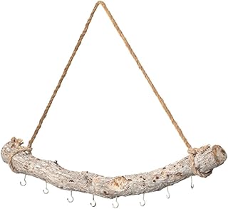 Uniquewise 32-inch Natural Decorative Jujube Wooden Log Hanging Farmhouse Wall Decor with 8 Hooks for Keys Hats and Wall Accessories - Perfect for Entryway Living Room Kitchen Hallways and Dining Area