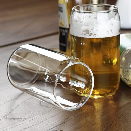 Image of WRINGO Beer Cans Set of 2, 400ML Glass Can, Large Big Heavy Cans for Freezer, Multipurpose Mugs, Dishwasher & Microwave Safe (BR-01)