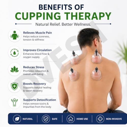 Image of Vacuum Cupping Therapy Set 18 Pcs - DVESH Cupping Kit for Pain Relief, Muscle Recovery, Body Massage & Blood Circulation - Portable Manual Therapy Cups with Magnetic Heads, Transparent Design