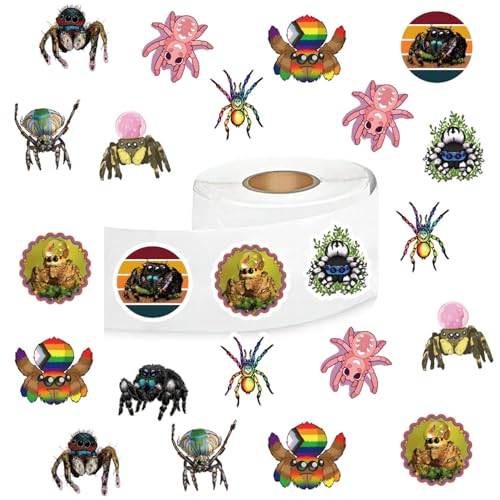 Spider Stickers (500 pcs), 10 Sheets Graphic Cartoon Aesthetics Decal Roll Self Adhesive Seals for Kids Girls Boys Teen Birthday Party Decoration Water Bottle Laptop Scrapbook Cards Envelope