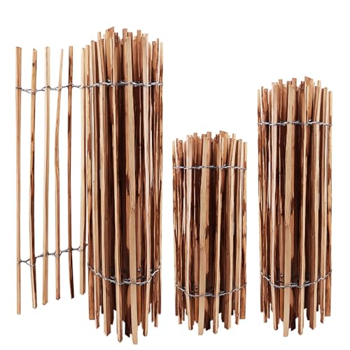 5m Aquagart Staketenzaun 100cm hoch Lattenabstand 4-6cm Gartenzaun Kastanienzaun aus Haselnuss Langlebiger Holzzaun Holz Zaun mit doppelter Drahtumspannung Rollzaun