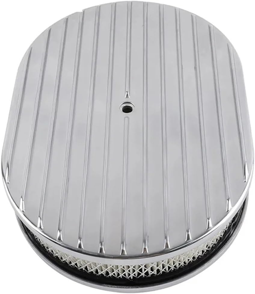 Car 12" Ellipse Air Cleaner Aluminum Air Filter Full Finned Oval Compatble For Hot Rod, Rat Rod Muscle