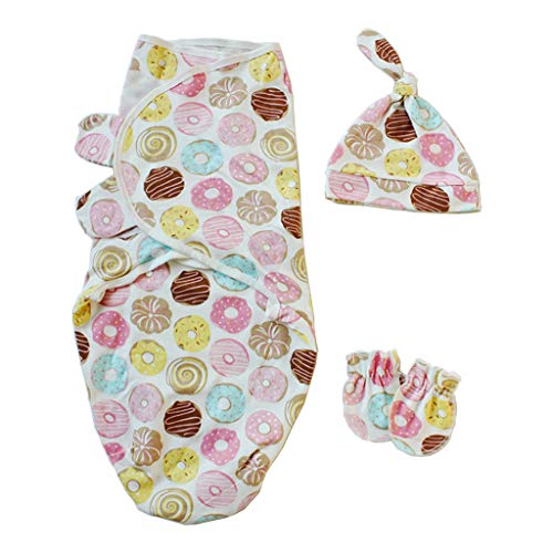 XTYaa 1 juego de bebé Swaddle + Sombrero + Guantes Beanie Wrap Baño Saco de Dormir Pañales Manta Cartoon Cute Knotted Cap Anti-Scratch Guantes Ropa de recién nacido Coat Soft Cotton Swaddling 1