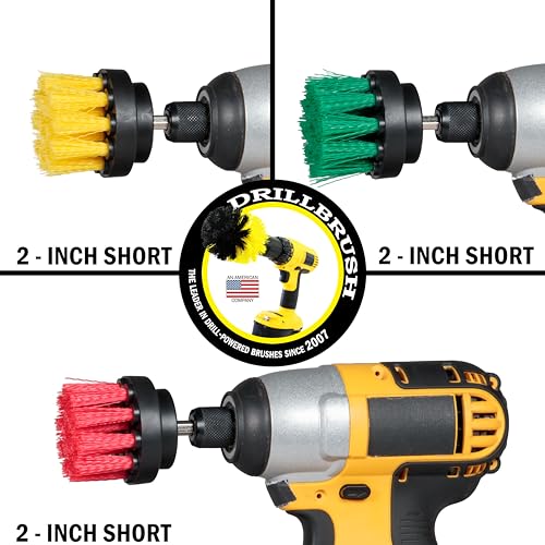 Image of Drill Brush - Grout Cleaner - 2-inch Diameter Multi-Purpose Spin Brush Kit - Kitchen Accessories - Scrub Brush - Cast Iron Skillet - Scrubber - Bird Bath - Shower Cleaner - Bath Mat - Calcium - Rust