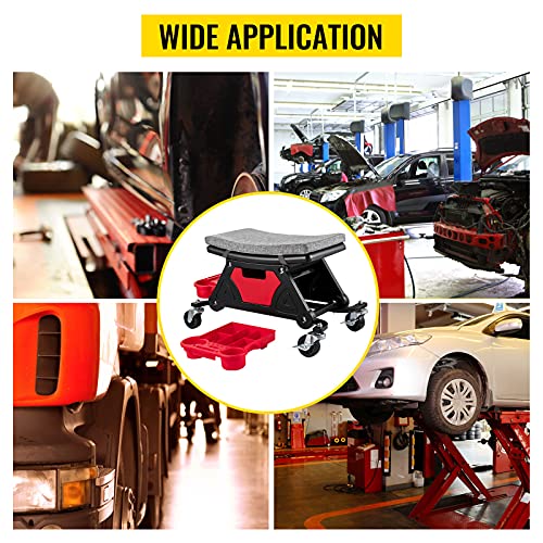 Vevor Mechanic Stool 300 Lbs Capacity Garage Stool With Wheels, Heavy Duty Rolling Mechanics Seat, With Three Slide Out Tool Trays And Drawer, Rolling Tool Seat For Automotive Auto Repair #TOP6