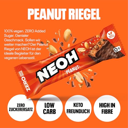NEOH Erdnussriegel ohne Zuckerzusatz | kein zugesetzter Zucker & Palmölfrei | 100% Vegan | Proteinreich | Gesunde Snackalternative | 12er Pack