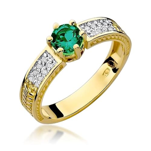 Anillo para mujer 585 de oro amarillo de 14 quilates auténtico, esmeralda, piedras preciosas y diamantes brillantes, Esmeralda Cover