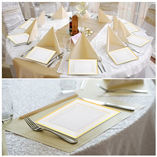 Gandeer 200 Pcs Square Plastic Plates, 6.5 Inch Disposable Salad Dessert Plates Hard Square Dinner Plates For Wedding Anniversary Bachelorette Baby Shower Birthday Party(White, Gold) #TOP6