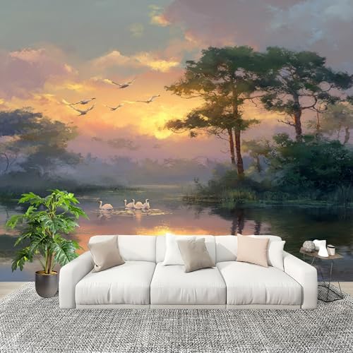 Peel and Stick DIY Fotomurales 250X175 cm Pintura De Paisaje Natural Decoración Papel Tapiz del hogar Murales Creativo Verde Claro Salón Dormitorio Oficina Habitación Fondo Pegatinas Pared