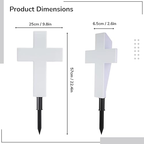Miniatura 5 de yeesport Luz de cruz alimentada por energía solar, decoración de cementerio para tumba, cruz de cementerio para tumba, luz LED blanca, luz de estaca