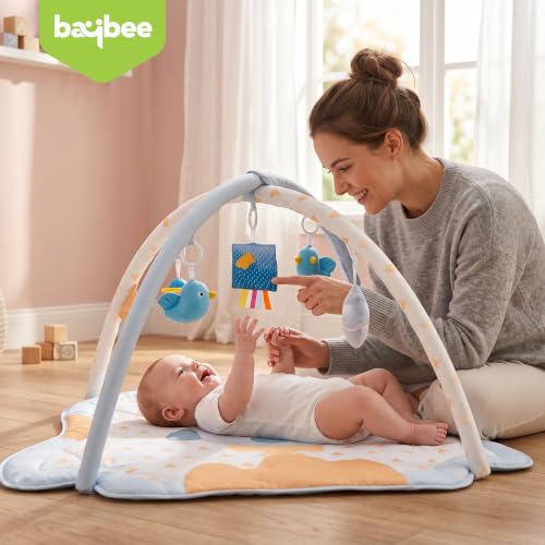 Image of Baybee 2 in 1 Premium Baby Play Gym & Activity Mat for Babies with Extra | Soft Cushion | Portable Playing mat for Kids with Sensory Toys | BPA Free Play Mat for New Born Baby up to 36 Months (Blue)