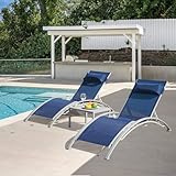 Domi Pool Lounge Chairs Set of 3, Adjustable Aluminum Outdoor Chaise Lounge...