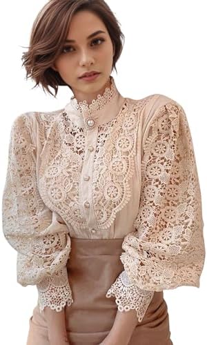 Petalum Women's Lace Chic Victorian Shirt Long Sleeve Buffer
