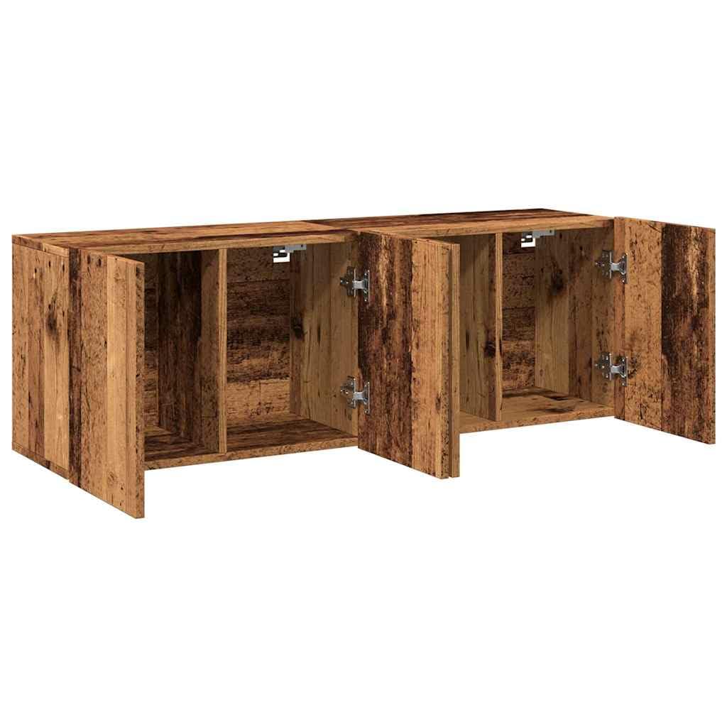 Set di 2 credenze per TV, in legno vecchio, 60 x 30 x 41 cm, in legno di legno, con vano portaoggetti, moderno, per lettore DVD e console di gioco