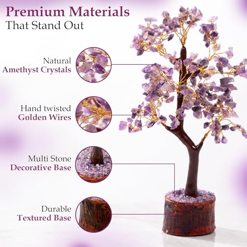 Image of Amethyst Gemstone Tree Decor for Home & Office | Purple Crystal Bonsai Tree with Wooden Base | Healing, Stress Relief & Positive Energy | Vastu Feng Shui Spiritual Decor