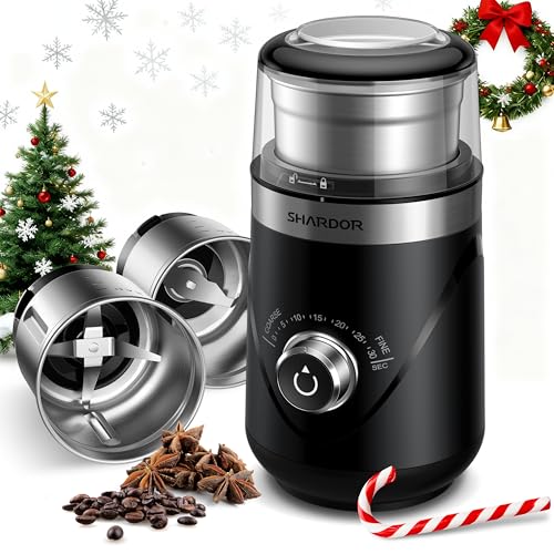 SHARDOR KaffeemüHle Elektrisch Mit 2 Edelstahltassen GewüRzmühle, Automatischer Timer, Coffee Grinder Für Kaffeebohnen, GewüRzen, Getreide, NüSsen Verwendet Werden, 2 * 80 G SHARDOR KaffeemüHle Elektrisch Mit 2 Edelstahltassen GewüRzmühle, Automatischer Timer, Coffee Grinder Für Kaffeebohnen, GewüRzen, Getreide, NüSsen Verwendet Werden, 2 * 80 G