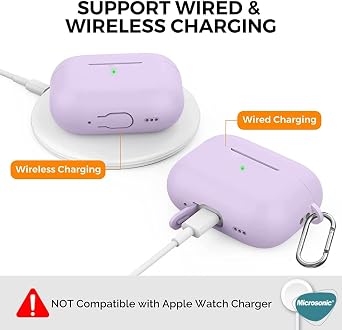 ميكروسونيك اير بودز برو 2.سيليكون رمادي لافندر غير لامع مع حزام للجيل [AirPods Pro 2. حافظة متوافقة مع الجيل - رمادي لافندر]
