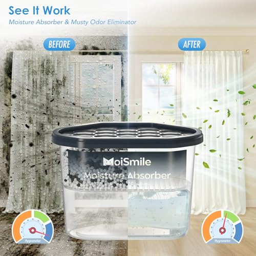 Image of Moisture Absorbers with Activated Charcoal, Humidity Control & Air Deodorizing Preparations for Closet, Bathroom, Basement, Car & RV, 3 Pack