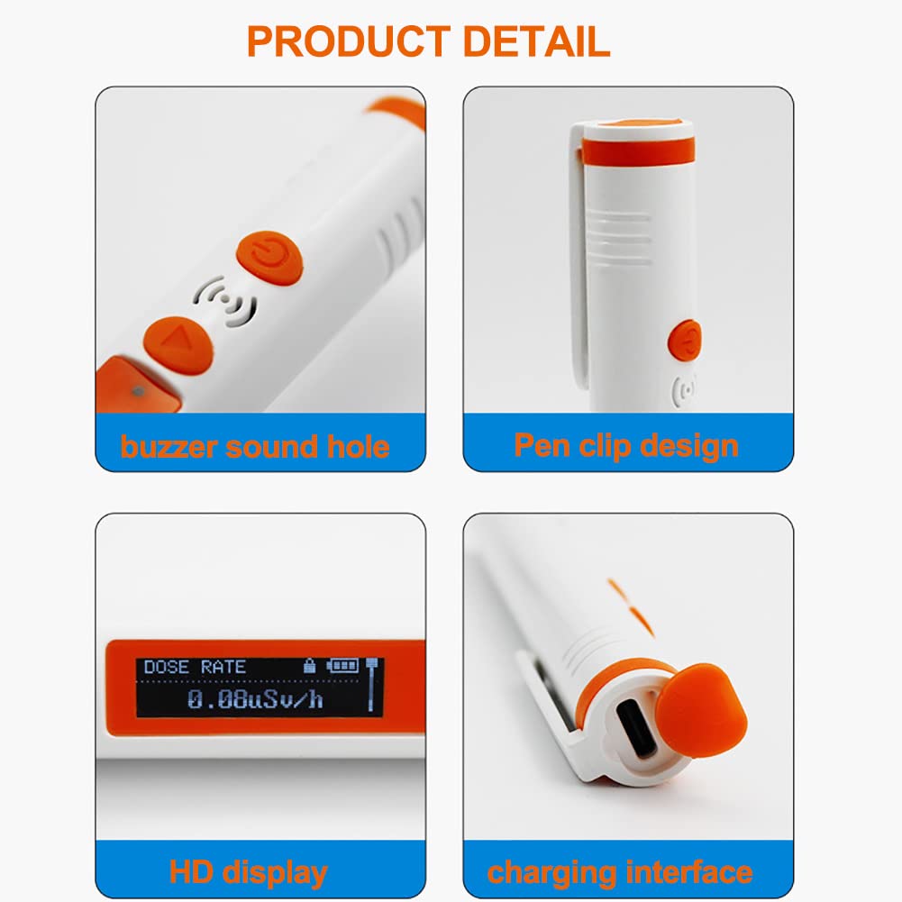 Detector de radiación de Contador Geiger Personal, dosímetro de radiación con Alarma Audible y Visible, Monitor de radiación Beta Gamma de Rayos X portátil (0,05 uSv ~ 50 MSV) Recargable