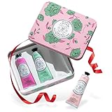 La Chatelaine Rose Hand Cream Trio Tin Gift Set, Ready-To-Gift Tin, Nautral, Made in France with 20% Organic Shea Butter, Nourishing and Moisturizing (Cherry Almond, Pear, Oud Rose)