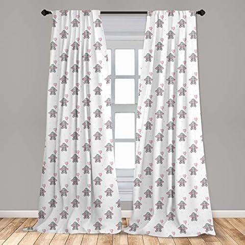 Ambesonne Elephant Nursery Window Curtains, Elephants Holding Heart Shaped Pink Balloons Girlish Design, Lightweight Decorative Panels Set of 2 with Rod Pocket, 56" x 95", Pink White Cover