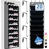 zebricolo Shoe Organizer,70 Pounds Large Capacity,20-30-Pair Over The Door Shoe Organizer,10 Tiers Shoe Rack for Closet,New Upgrade Anti-Scratch Heavy Duty Hook and Bamboo Material Baffle,Grey/Black
