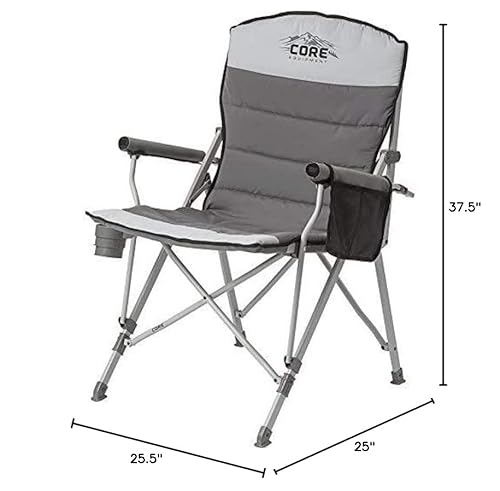 Core 40021 Equipment Folding Padded Hard Arm Chair With Carry Bag, Steel, Polyester, Gray #TOP2