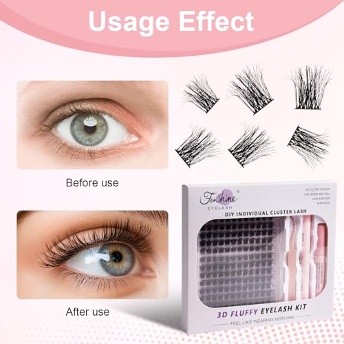 5. Bild von Fenshine Cluster Lashes Individual Lashes Wide Stem C/D Curl 9-15mm Length DIY Eyelash Extension Individual Soft False Lashes for Personal Use at Home