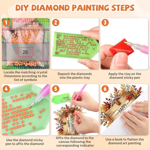 Bowetile Happy Thanksgiving Diamond Art Hanging Kits for Adults, Fall Diamond Art Suncatchers, 5D Special Shape Diamond Painting Pendant Window Ornament Gifts for Home Garden Door Wall Decor by Bowetile - Used condition - Image 6