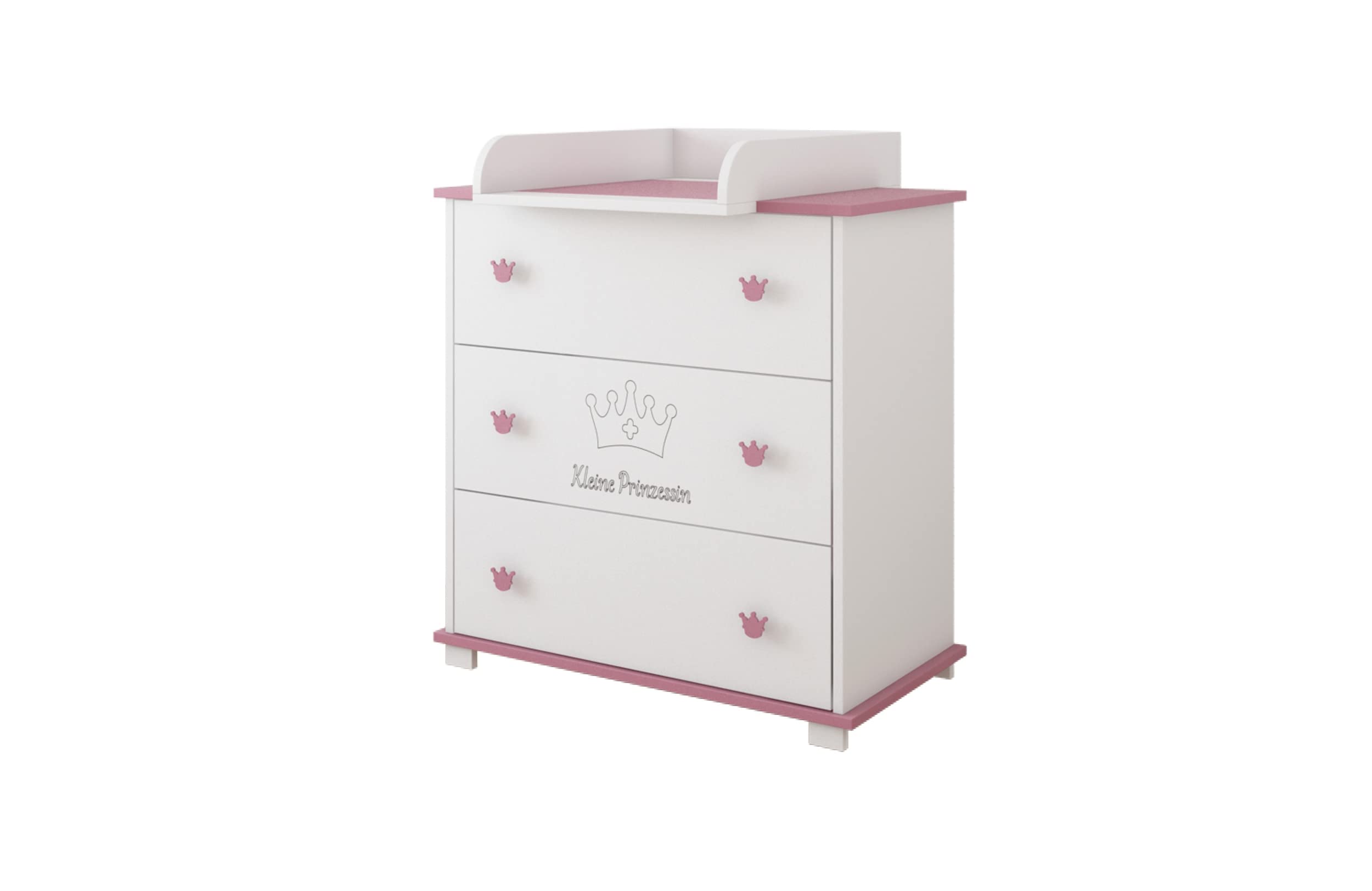 Kids Collective Cassettiera fasciatoio fasciatoio con attacco per fasciatoio con 3 cassetti e incisione Little Princess in bianco rosa ragazze Made in Europe