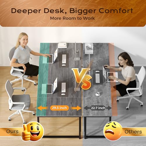 Image of PRAISUN 63 X 29.5 Inch Computer Desk with Deeper Desktop, Gaming Office Writing Work Desk for Home Office, Study, Bedroom, Work from Home, Metal Frame, Grey
