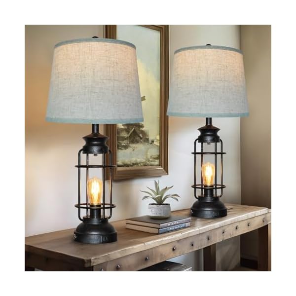 Table Lamps Set of 2 with USB Port 3 Way Dimmable Touch Lamps 28.5" Tall Rustic Industrial Living Room Lamps for Bedroom Bedside Office 4 Bulbs Included