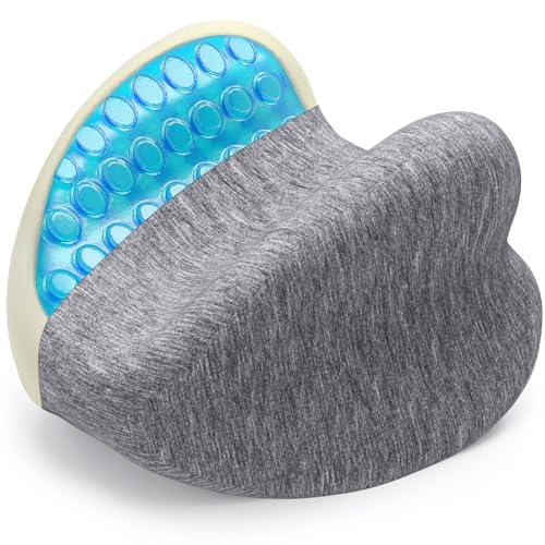 SofterCharm Knee Pillow for Side Sleepers - Cooling Gel Memory Foam Leg Pillow for Side Sleeping Heart-Shaped Between Legs Cushion for Pressure Relief on Sciatica Lower Back Hips & Joints Grey