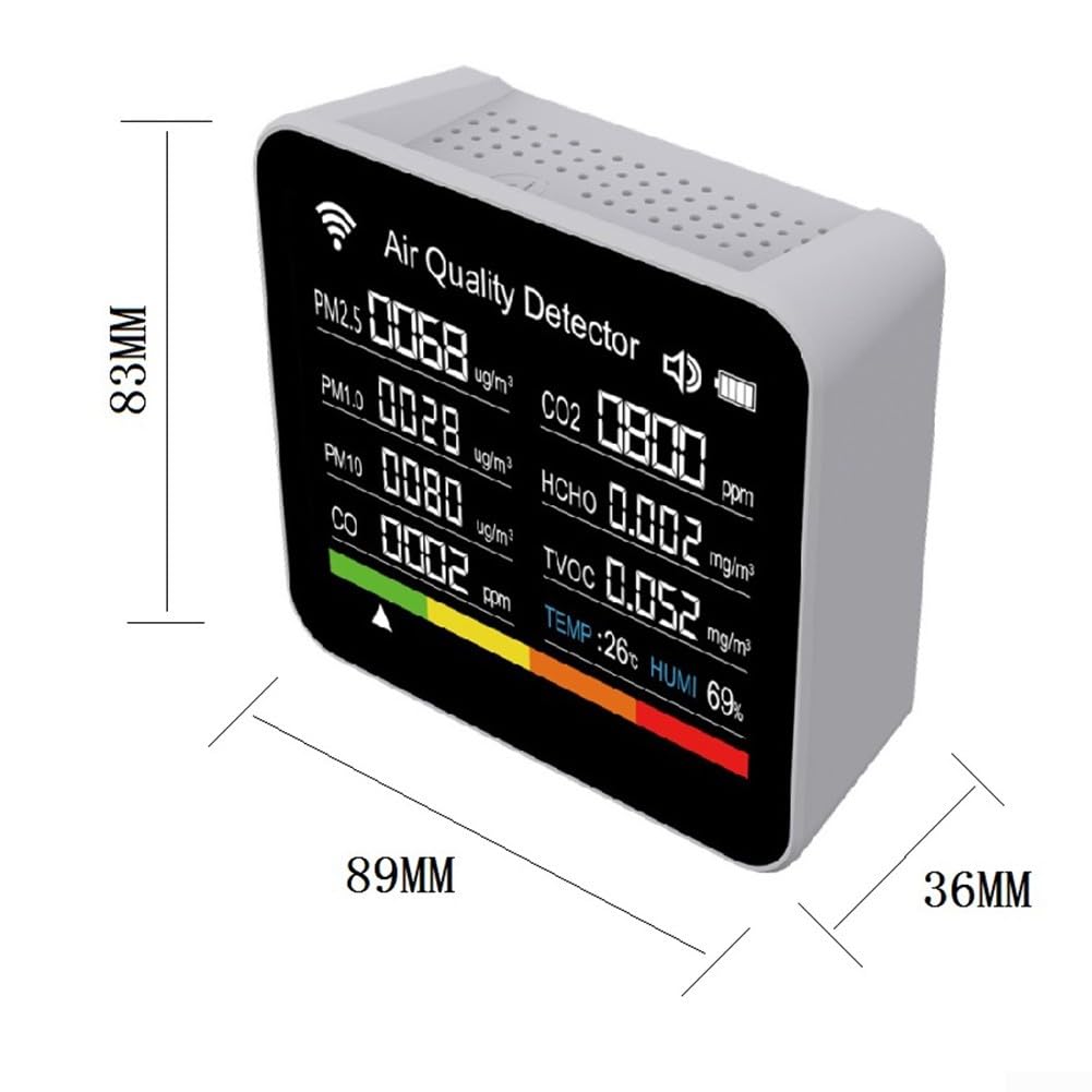 9-in-1 Luftqualitätsdetektor – Misst CO₂, PM2.5, HCHO, TVOC, Temp., Feuchte & Mehr – Mit Alarm & Bluetooth-App